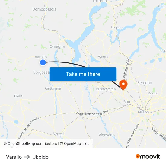 Varallo to Uboldo map