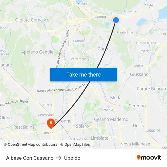 Albese con Cassano to Uboldo map