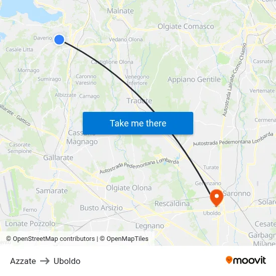 Azzate to Uboldo map