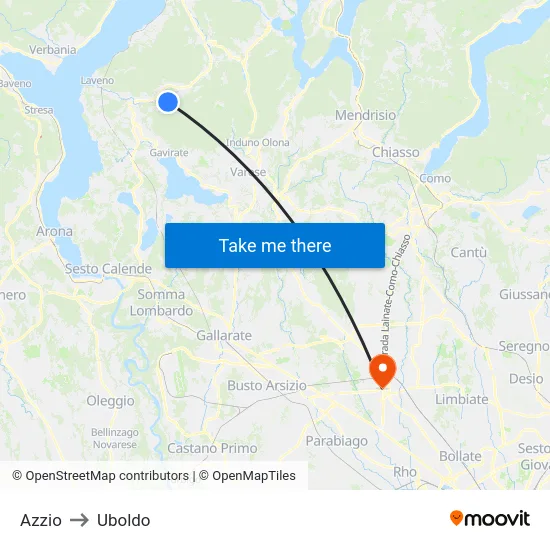 Azzio to Uboldo map