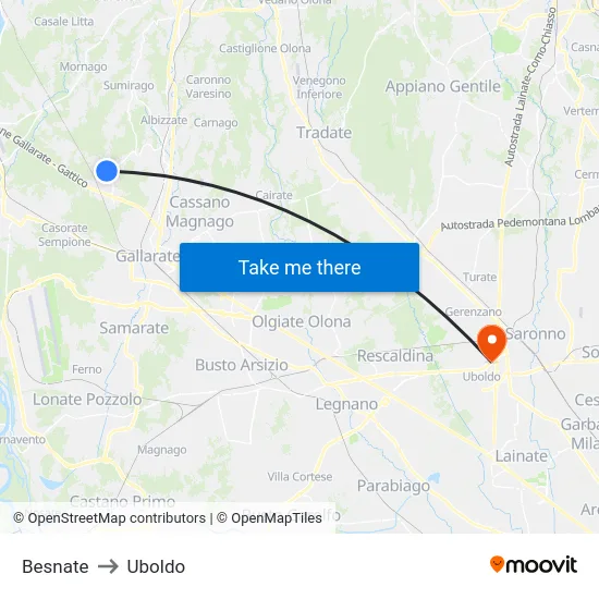 Besnate to Uboldo map
