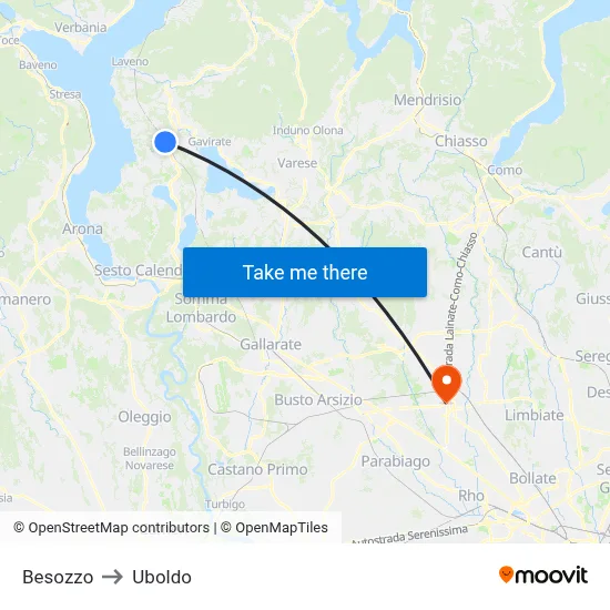 Besozzo to Uboldo map