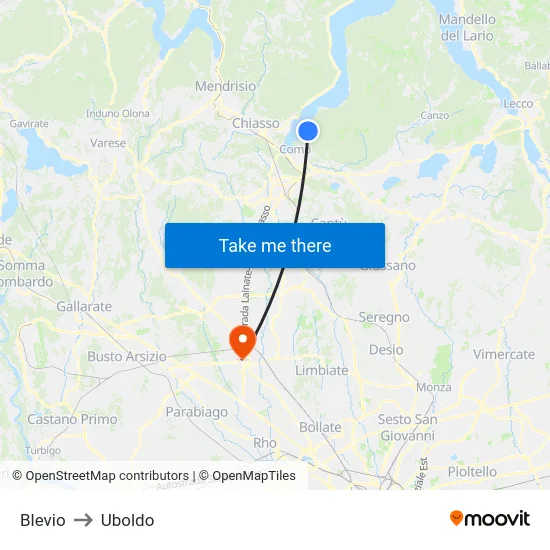 Blevio to Uboldo map
