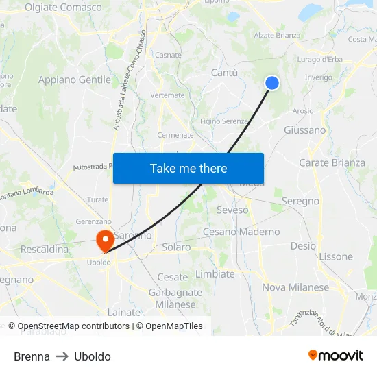 Brenna to Uboldo map