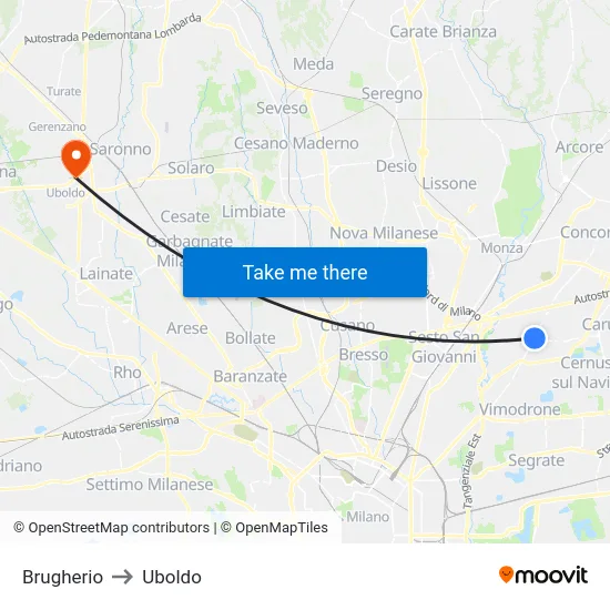 Brugherio to Uboldo map