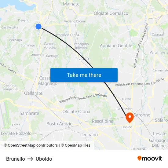 Brunello to Uboldo map