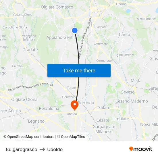 Bulgarograsso to Uboldo map
