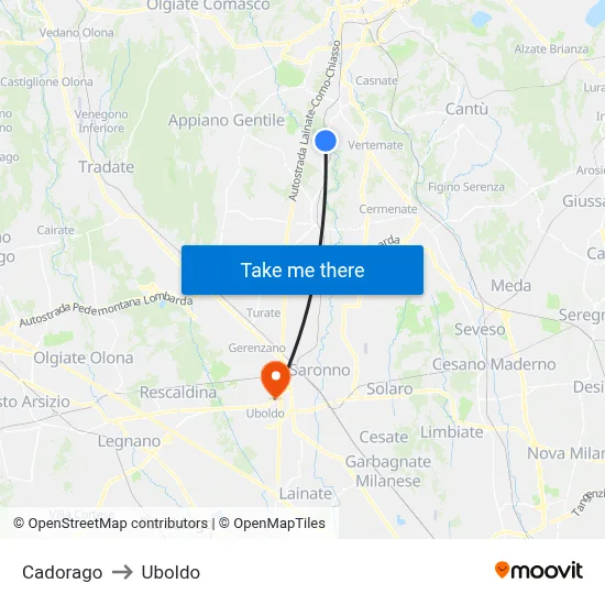 Cadorago to Uboldo map