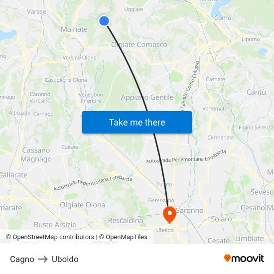 Cagno to Uboldo map