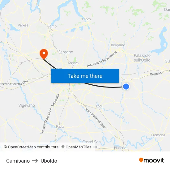 Camisano to Uboldo map