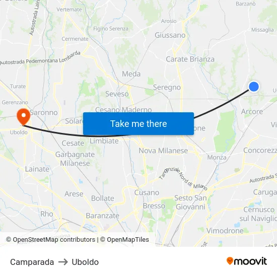 Camparada to Uboldo map