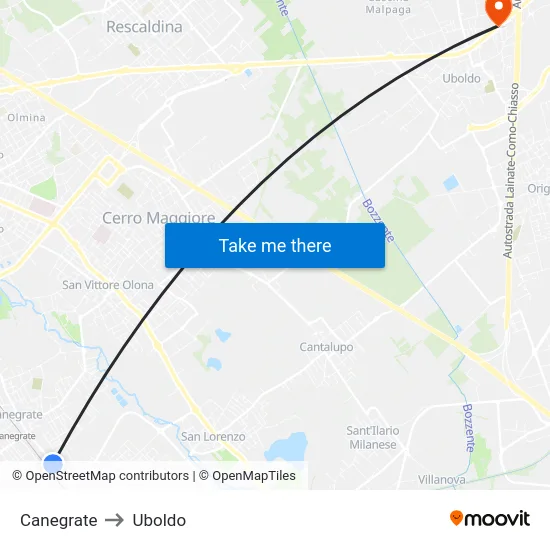 Canegrate to Uboldo map