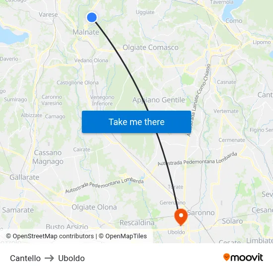 Cantello to Uboldo map