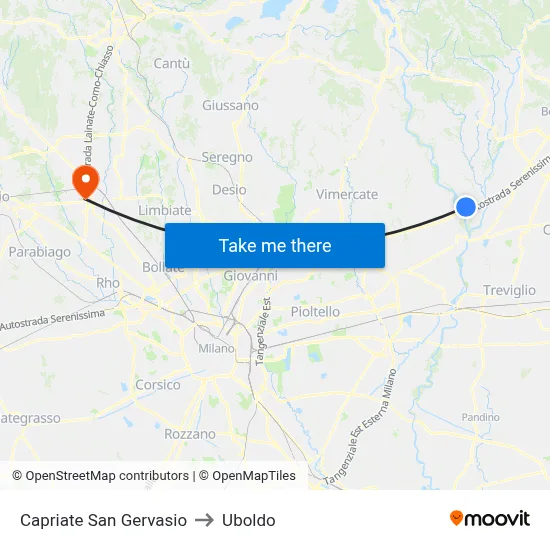 Capriate San Gervasio to Uboldo map