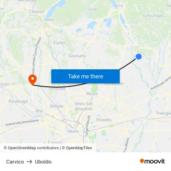 Carvico to Uboldo map
