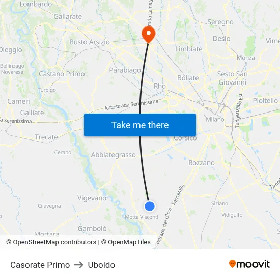 Casorate Primo to Uboldo map