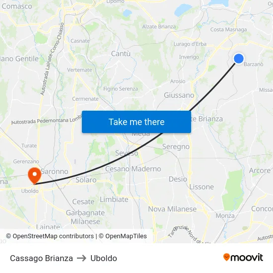 Cassago Brianza to Uboldo map
