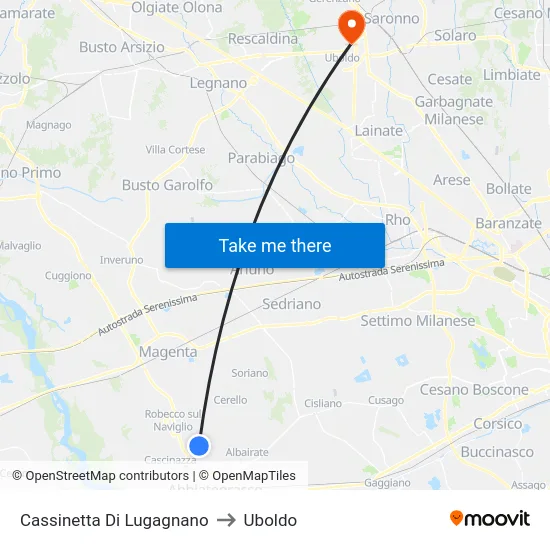Cassinetta Di Lugagnano to Uboldo map