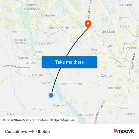 Cassolnovo to Uboldo map
