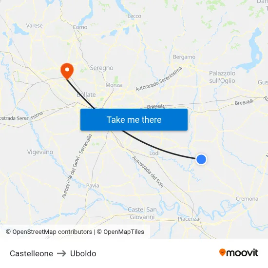 Castelleone to Uboldo map