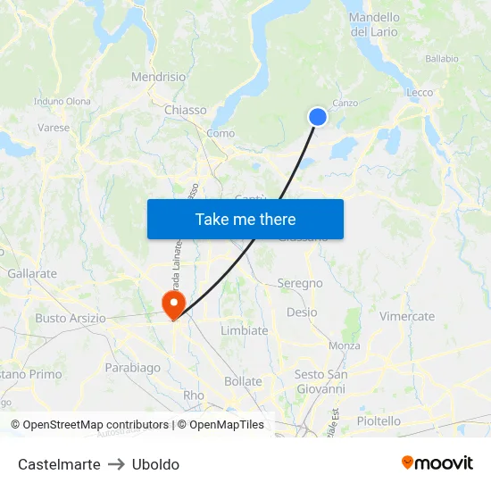 Castelmarte to Uboldo map