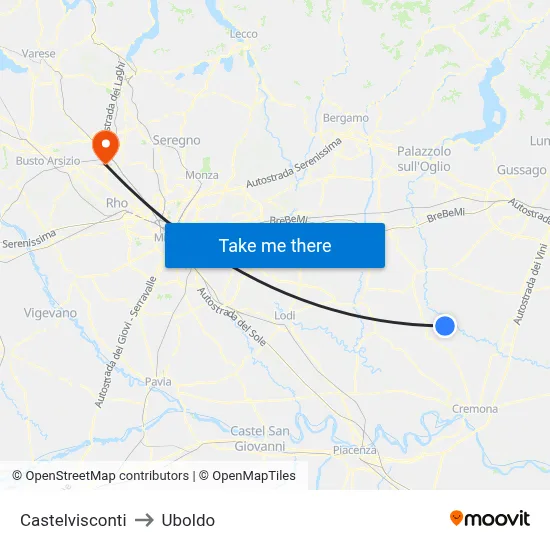 Castelvisconti to Uboldo map