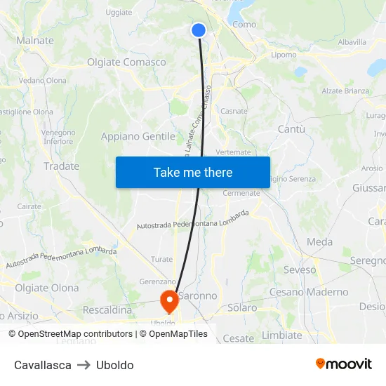 Cavallasca to Uboldo map