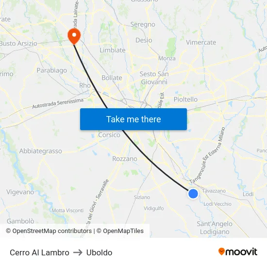 Cerro Al Lambro to Uboldo map