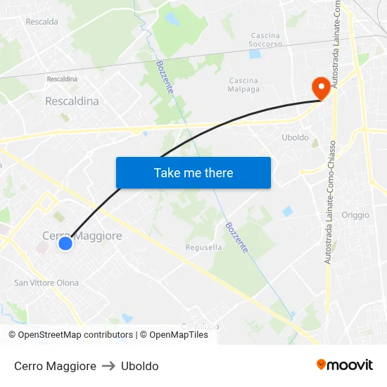 Cerro Maggiore to Uboldo map