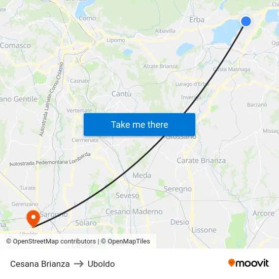 Cesana Brianza to Uboldo map