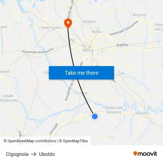 Cigognola to Uboldo map