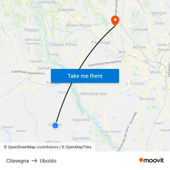 Cilavegna to Uboldo map