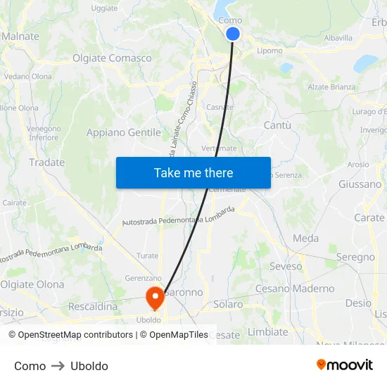Como to Uboldo map