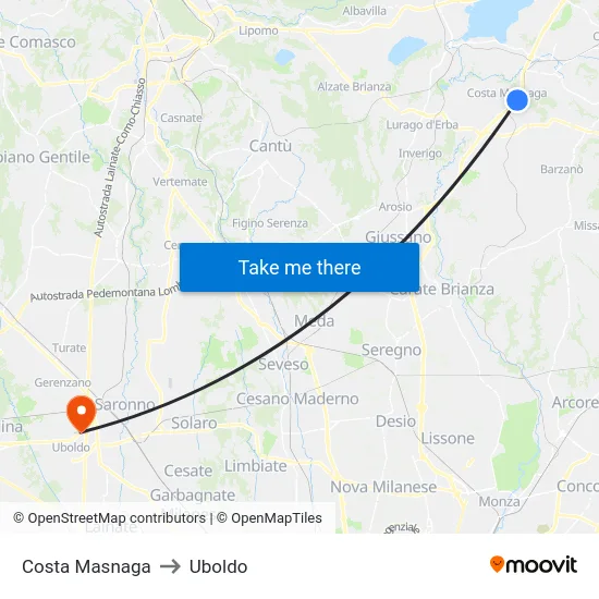 Costa Masnaga to Uboldo map