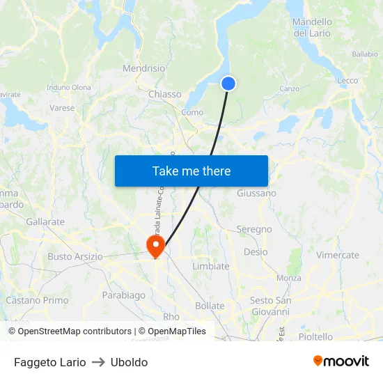 Faggeto Lario to Uboldo map