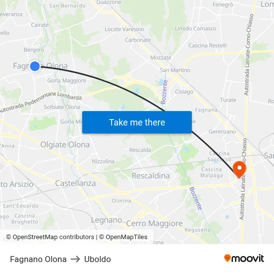 Fagnano Olona to Uboldo map