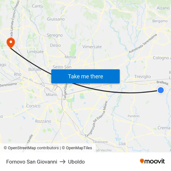 Fornovo San Giovanni to Uboldo map
