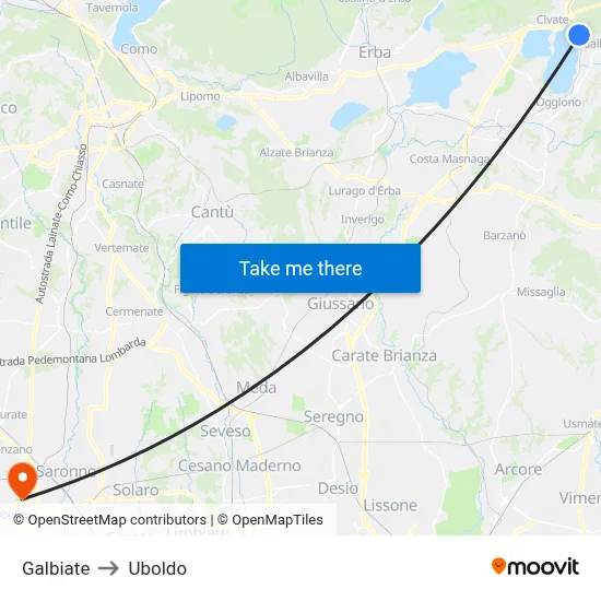 Galbiate to Uboldo map