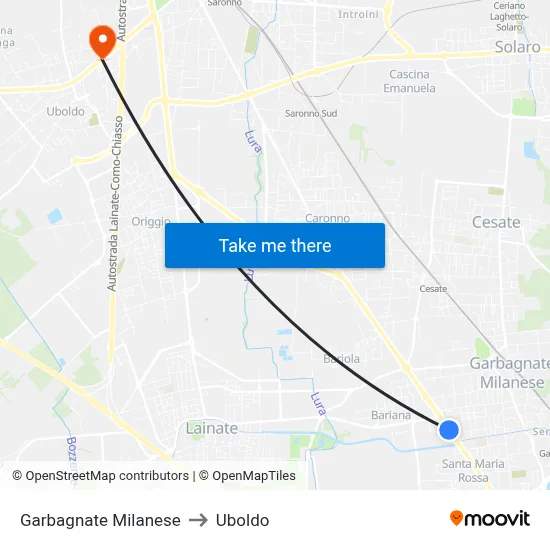 Garbagnate Milanese to Uboldo map