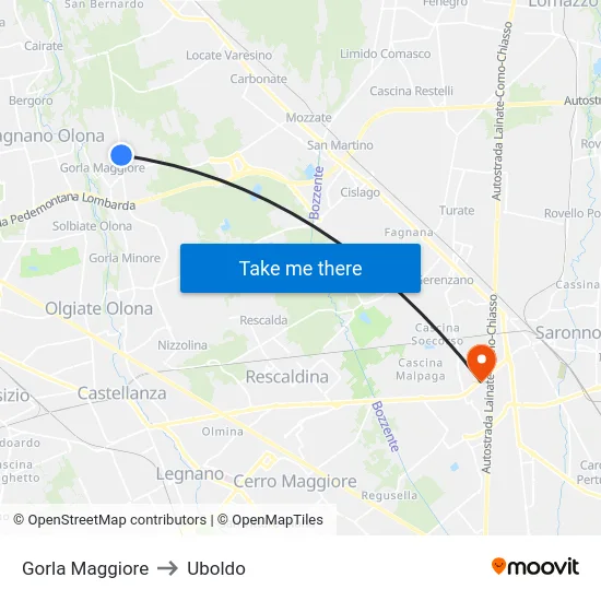 Gorla Maggiore to Uboldo map