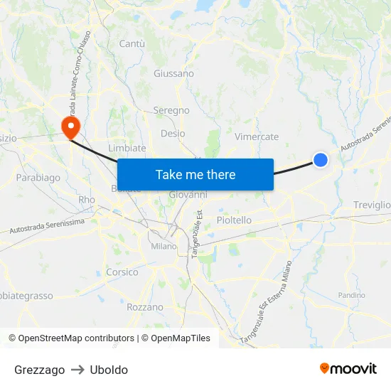 Grezzago to Uboldo map