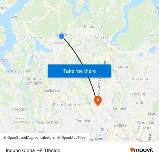 Induno Olona to Uboldo map