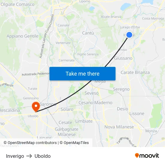 Inverigo to Uboldo map