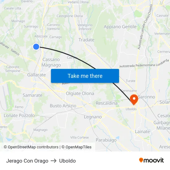 Jerago con Orago to Uboldo map