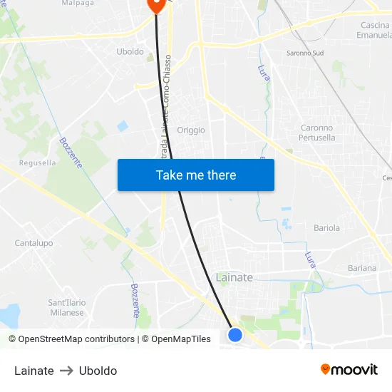 Lainate to Uboldo map
