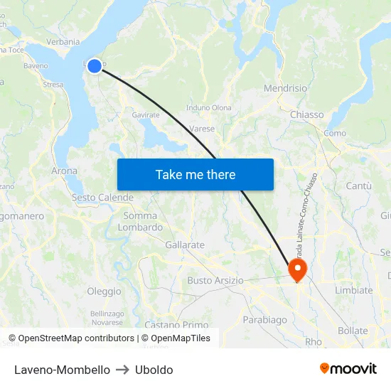 Laveno-Mombello to Uboldo map