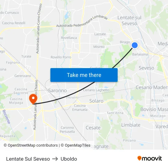 Lentate Sul Seveso to Uboldo map