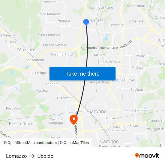 Lomazzo to Uboldo map