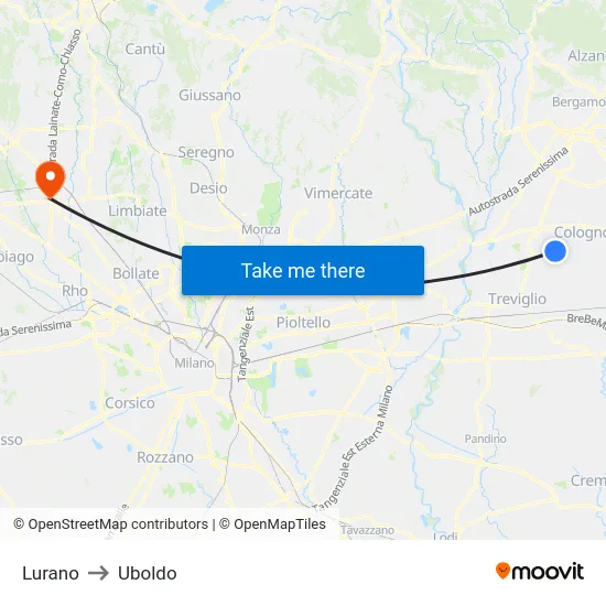 Lurano to Uboldo map