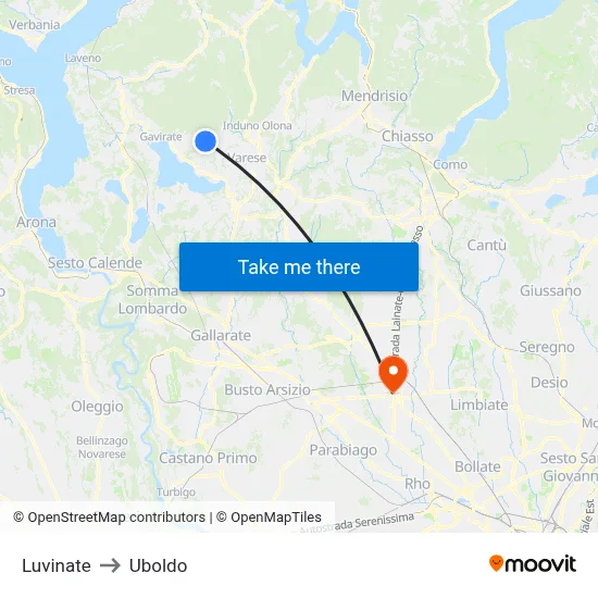 Luvinate to Uboldo map